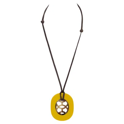 Pre-owned Hermes Yellow Horn Lift Pendant Necklace