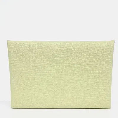 Pre-owned Hermes Yellow Leather Calvi Card Holder