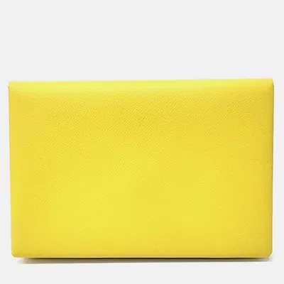 Pre-owned Hermes Yellow Leather Calvi Clutch