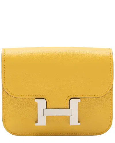 Pre-owned Hermes Hermès Yellow Leather Constance Slim Wallet (authentic Pre-loved)