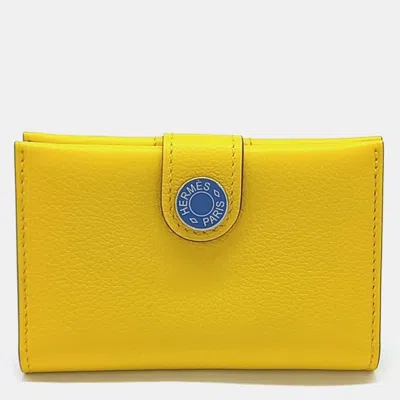 Pre-owned Hermes Yellow Leather R. M.s Card Holder (b)