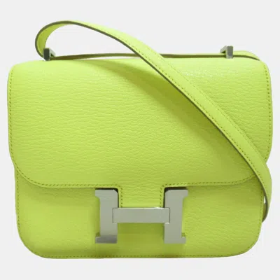 Pre-owned Hermes Yellow Limoncello Shave Leather Mini Constance Handbag