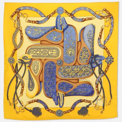 Pre-owned Hermes Hermès Yellow Multicolor Printed Silk Festival Scarf