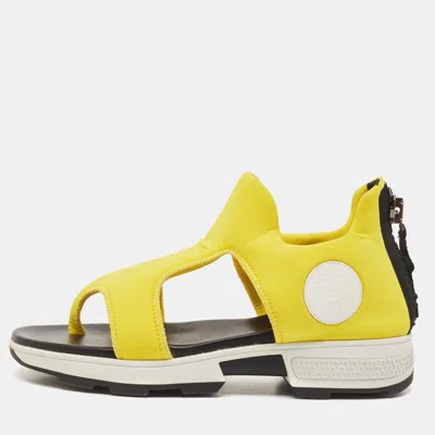 Pre-owned Hermes Yellow Neoprene Flat Sandals Size 37