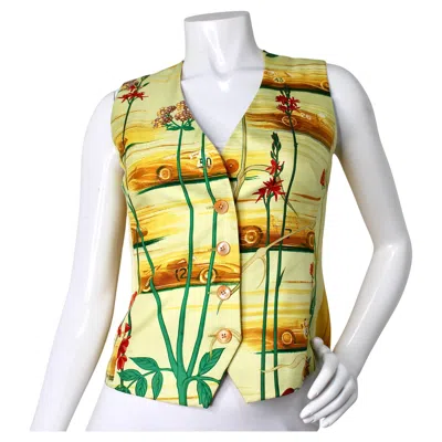 Pre-owned Hermes Hermès Yellow Race Car Print Silk Vest Circa 1980s