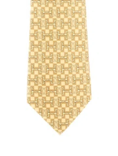 Pre-owned Hermes Yellow Silk Herms Tie  W/tags