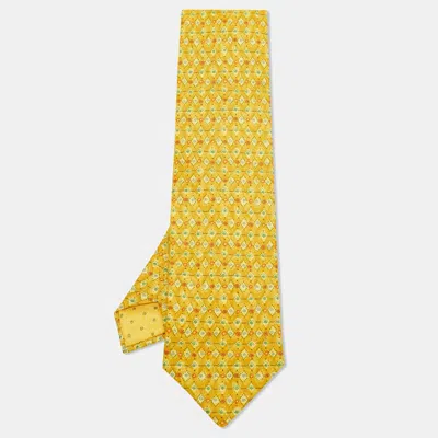 Pre-owned Hermes Yellow Spiral Pattern Silk Tie
