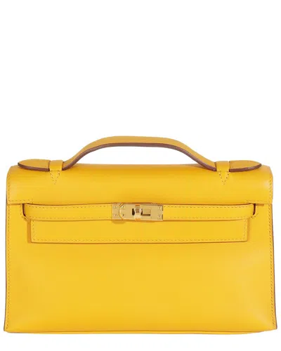 Pre-owned Hermes Hermès Yellow Swift Leather Kelly Pochette Ghw (authentic Pre-loved)