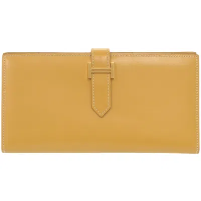 Pre-owned Hermes Yellow Tadelakt Leather Long Wallet (bi-fold) ()