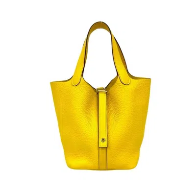 Pre-owned Hermes Yellow Taurillon Clemence Leather Handbag Tote Bag ()