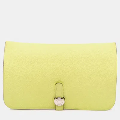 Pre-owned Hermes Yellow Togo Dogon Duo Wallet Gm