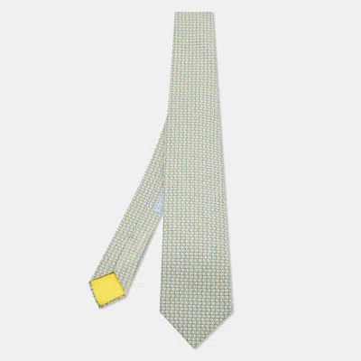 Pre-owned Hermes Hermès Yellow/blue Dot Printed Silk Tie