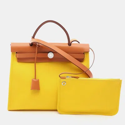 Pre-owned Hermes Yellow/brown Canvas Leather Handbag
