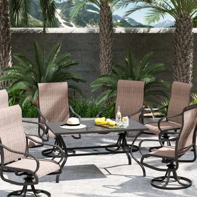 Hermes Yz Outdoor 6 Piece Swivel Chair With 1 Metal Table In Brown