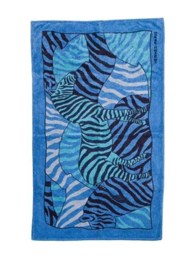 Pre-owned Hermes Zebra Beach Towel In Blue