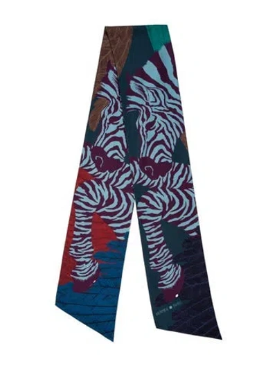 Pre-owned Hermes Zebra Pegasus Maxi Silk Twilly Scarf In Blue