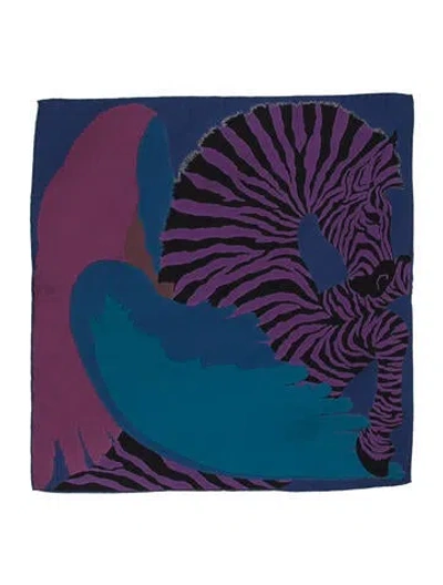 Pre-owned Hermes Zebra Pegasus Silk Scarf In Blue