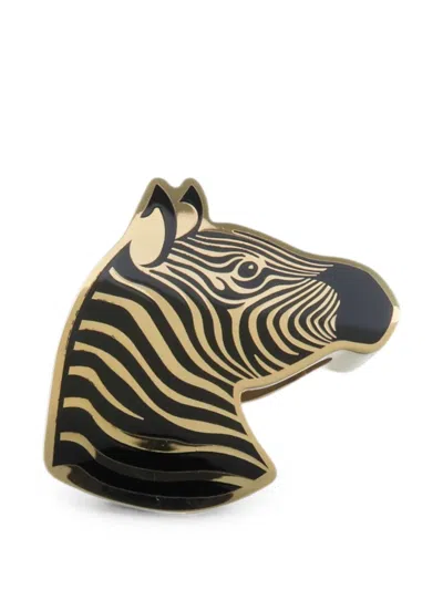 Pre-owned Hermes Zebra-motif Scarf Ring In Gold
