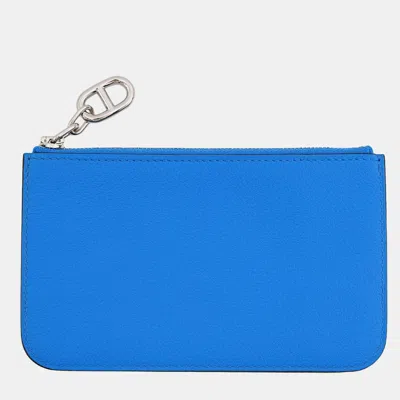 Pre-owned Hermes Zip Ango Chaine D'ancre Card Case Blue Hydra Evercolor