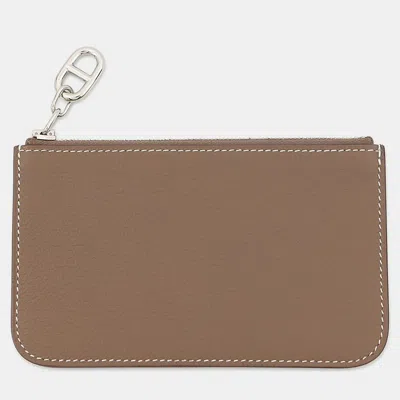 Pre-owned Hermes Zip Ango Coin Purse Etoupe Evercolor In Brown