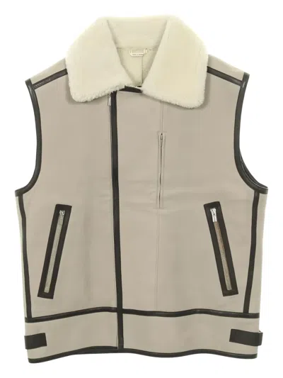 Pre-owned Hermes Zip-up Shearling-trimmed Gilet In Neutral