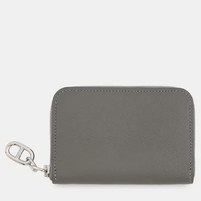 Pre-owned Hermes Zipengo Chaine D'ancre Compact Card Case Gris Meyer Evercolor In Grey