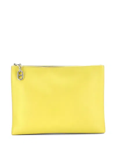 Pre-owned Hermes Zipengo Pouch Evercolor Gm Clutch Bag In Yellow
