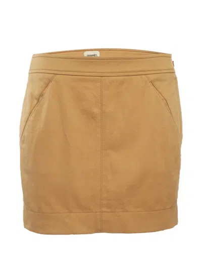 Pre-owned Hermes Zip-fastening Cotton Mini Skirt In Brown