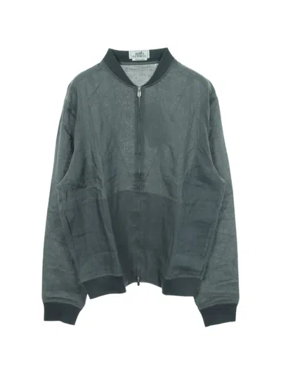 Pre-owned Hermes Zip-up Linen Sweater In Green