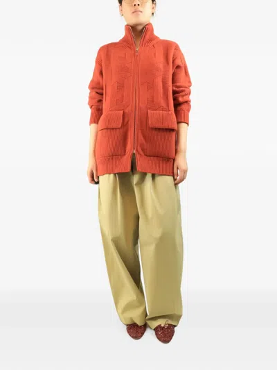 Pre-owned Hermes Zip-up Wool Cardigan In Red