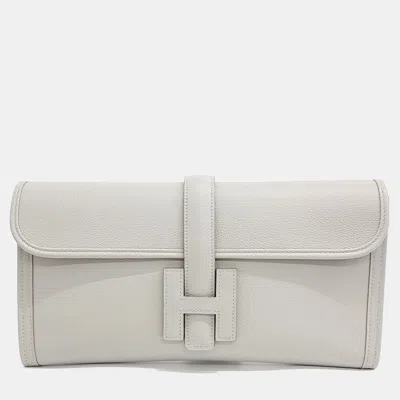 Pre-owned Hermes Zize White Leather Clutch