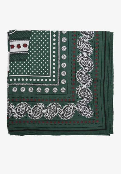 Pre-owned Hermes Zouaves Et Dragons Bandana Shawl 140 In Cashmere And Silk In Vert Loden