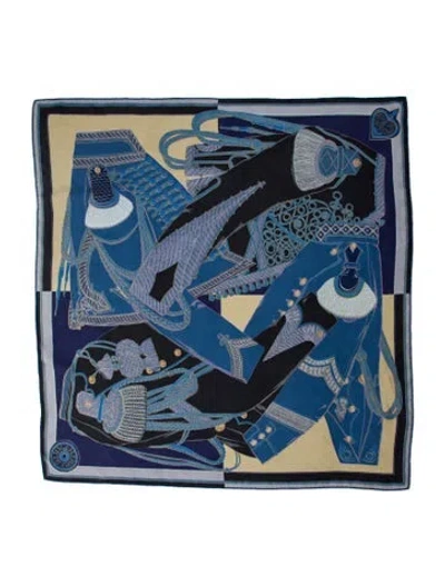 Pre-owned Hermes Zouaves Et Dragons Silk Scarf In Blue
