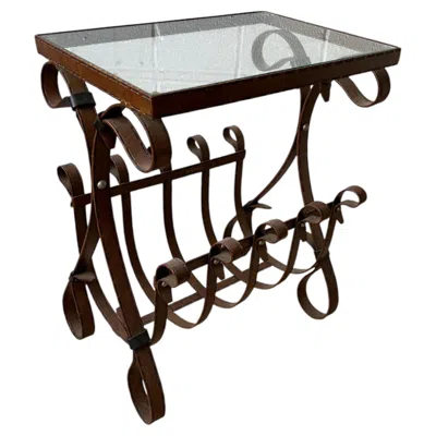 Pre-owned Hermes Hermès-inspired Equestrian Strap Iron Glass Top Magazine Rack Side Table In Black