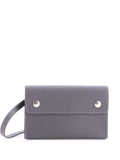 Pre-owned Hermes Nap Wallet Bag Epsom Crossbody Bag In Gray