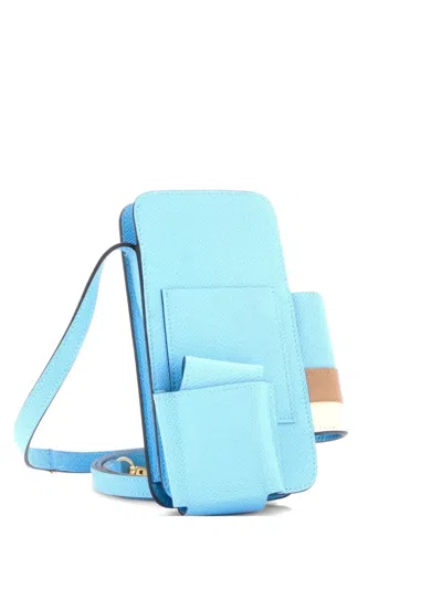 Pre-owned Hermes Way Phone Case Crossbody Bag Epsom Clutch Bag In Blue