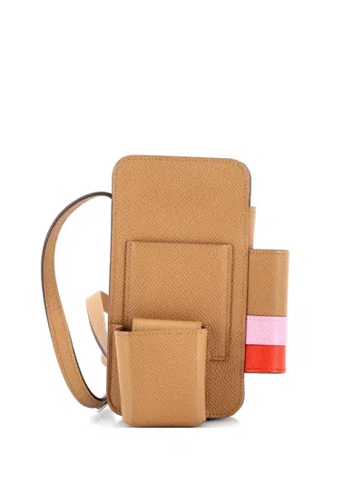 Pre-owned Hermes Way Phone Case Crossbody Bag Epsom Clutch Bag In Brown