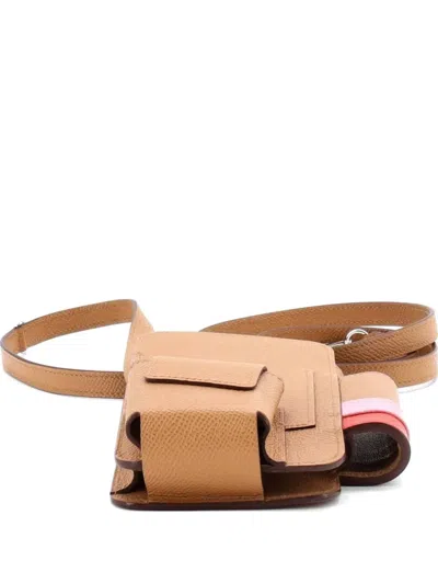 Pre-owned Hermes Way Phone Case Crossbody Bag Epsom Clutch Bag In Brown