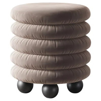 Pre-owned Hermhaus Bombs Pouf By : Beige Velvet Sculptural Ottoman, Modern Design In Brown