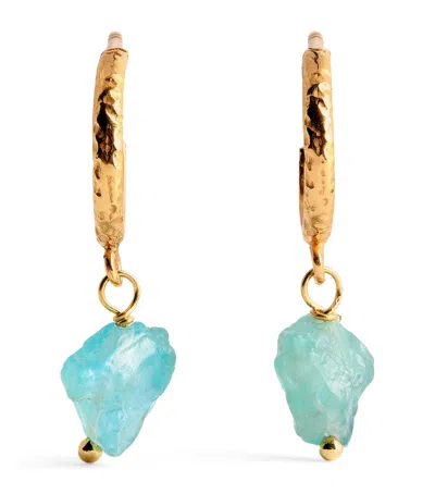 Hermina Athens Gold-plated And Apatite Fystiki Hoop Earrings In Blue