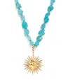 Hermina Athens Gold-plated And Apatite Mini Sun Necklace In Blue