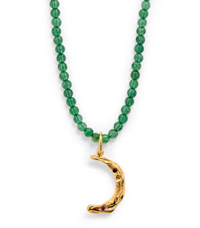 Hermina Athens Gold-plated Silver And Aventurine Méliès Moon Necklace In Green
