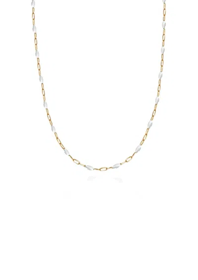 Hermina Athens Pearly White Enamel Chain In Gold
