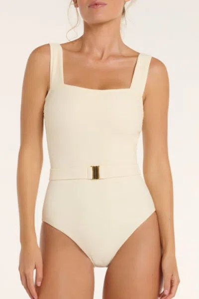 Hermoza Belted Marisa Square Neckline One-piece Swimsuit In Neutral