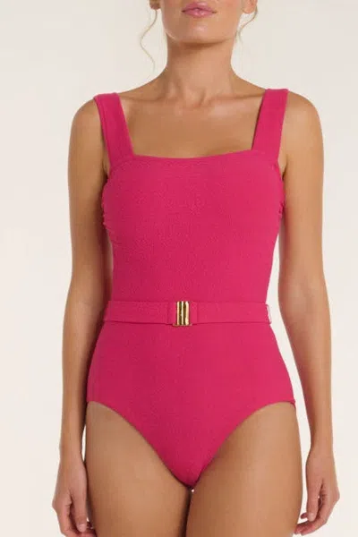 Hermoza Belted Marisa Square Neckline One-piece Swimsuit In Pink