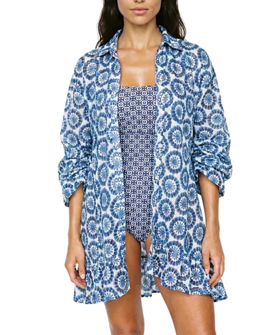 Hermoza Betty Flounce Sleeve Dress Cover-up In Blue