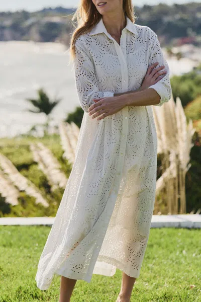 Hermoza Birdie Eyelet Long Dress In White