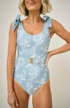 Hermoza Brittany Bow Strap One-piece Swimsuit In Blue