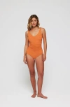 Hermoza Faustina V-neck Cinched One-piece Swimsuit In Orange