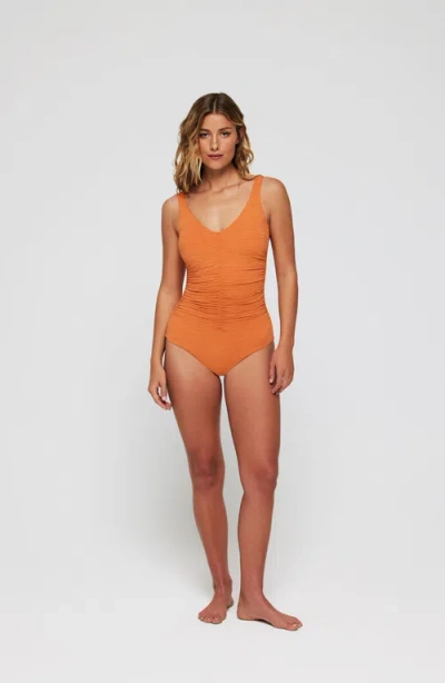 Hermoza Faustina V-neck Cinched One-piece Swimsuit In Orange